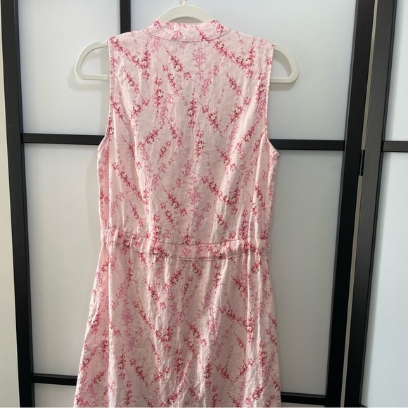 [XS] Allegra Masetti Pink White Cherry Blossom Print Sleeveless 100% Linen Dress - Picture 6 of 12